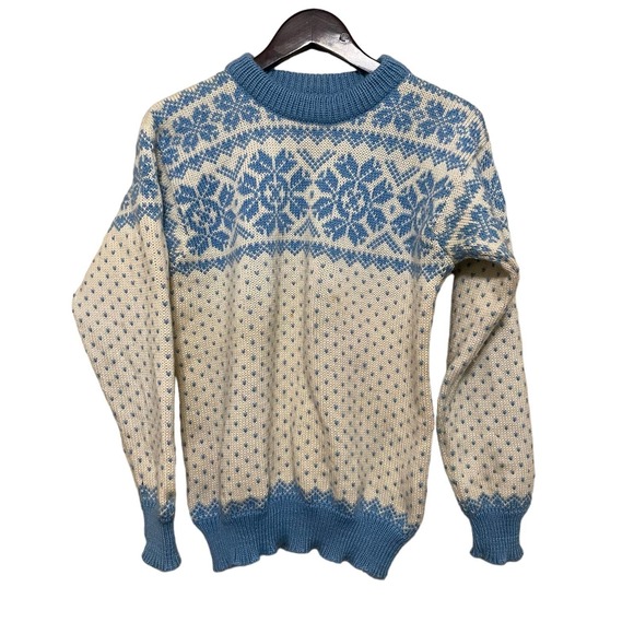 Dale of Norway Sweaters - Dale of Norway Wool Fair Isle Sweater Mens Size 42 XS Unisex Crewneck Blue Cream